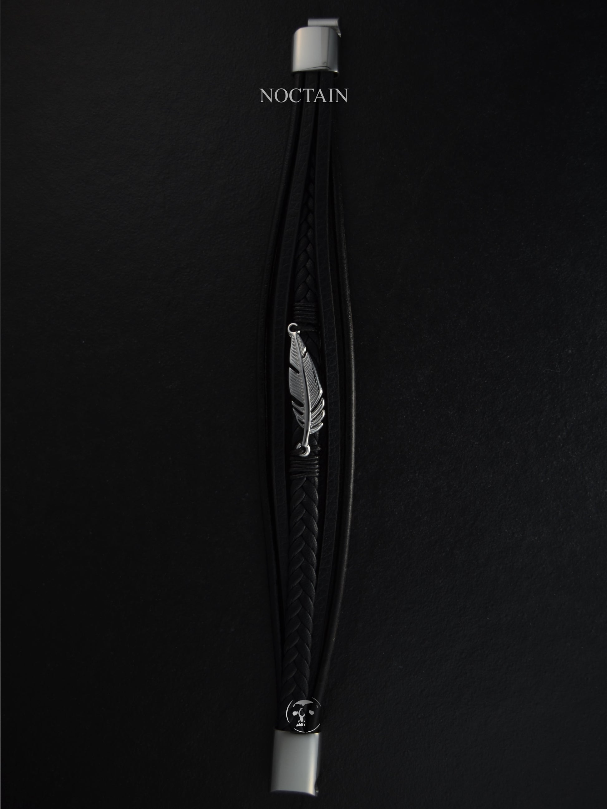 Dark Feather - Edelstahl, Kunstleder Armband