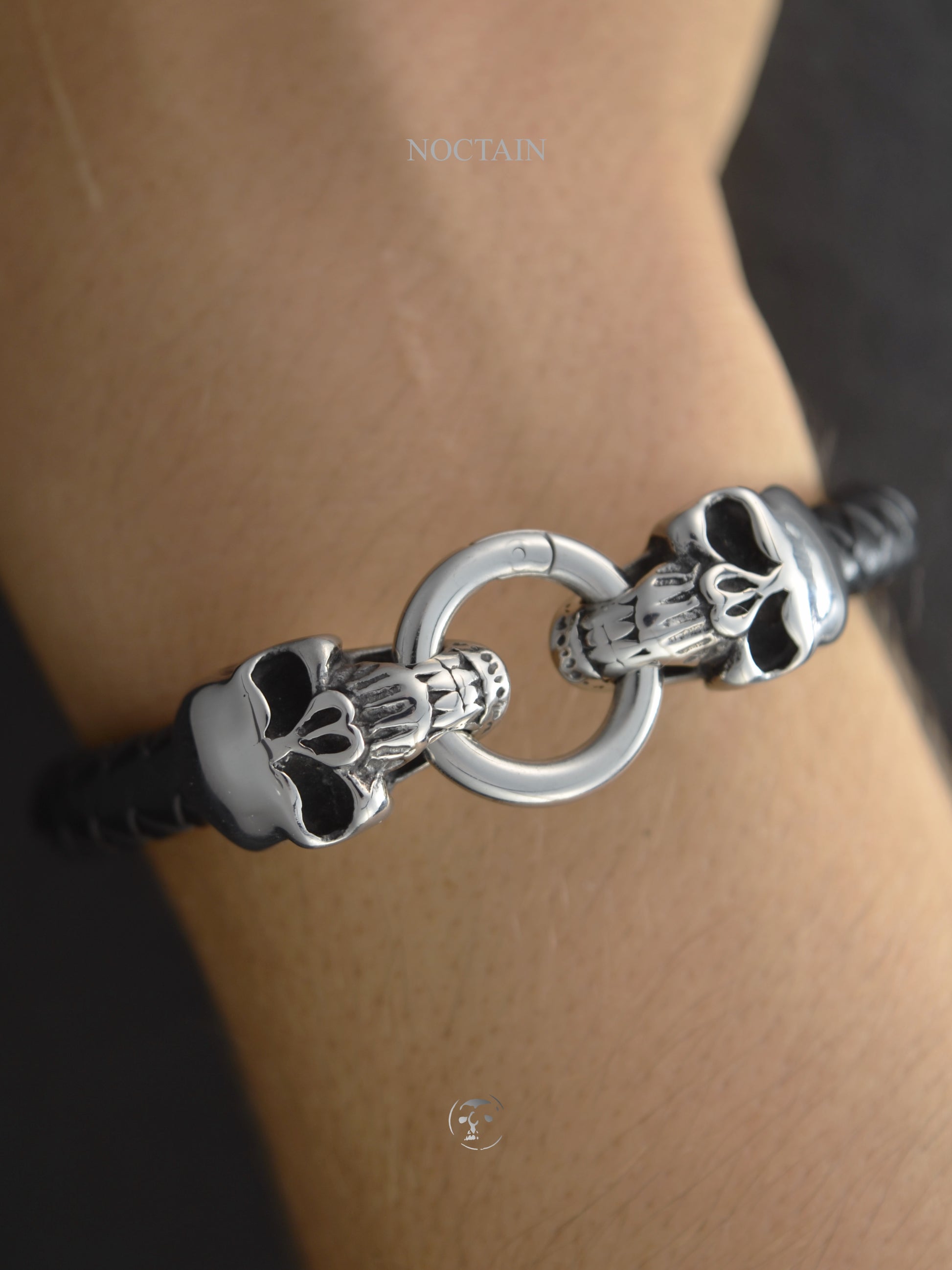 Midnight Skull - Edelstahl, Kunstleder Armband