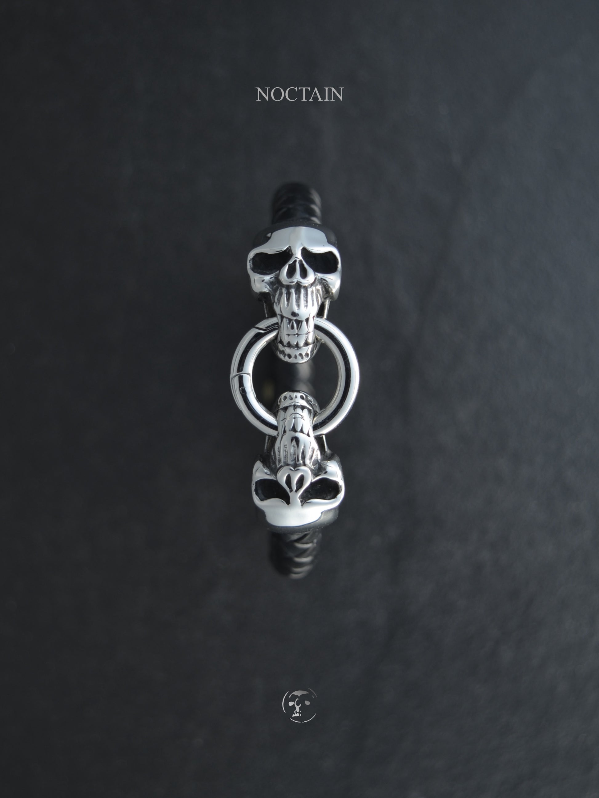 Midnight Skull - Edelstahl, Kunstleder Armband