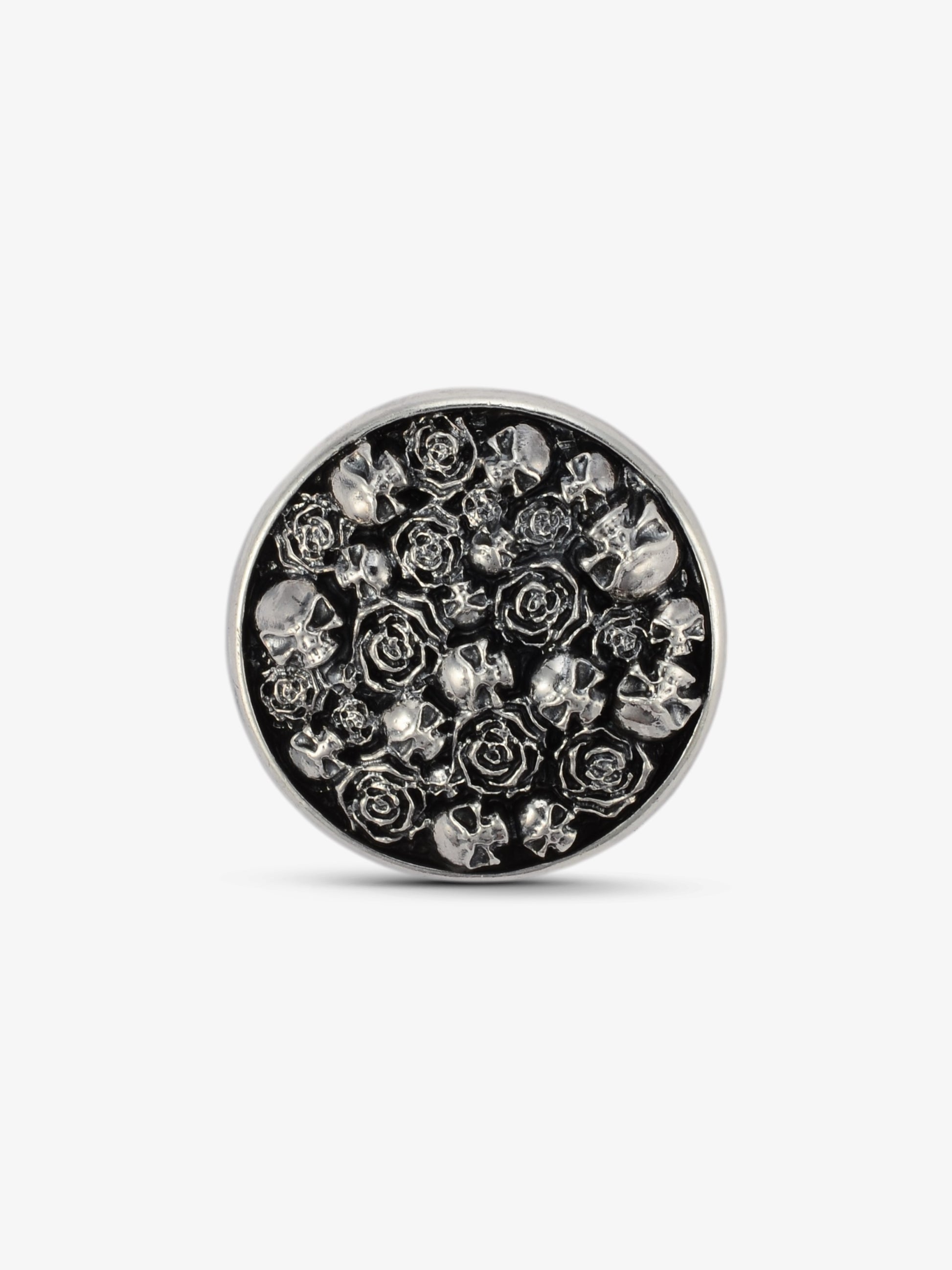 Massiver 925 Sterling Silber Concho Totenkopf & Rose für noctain.de. Hochwertiges Accessoire für Vintage-Jeans & Leder. NEU. Front