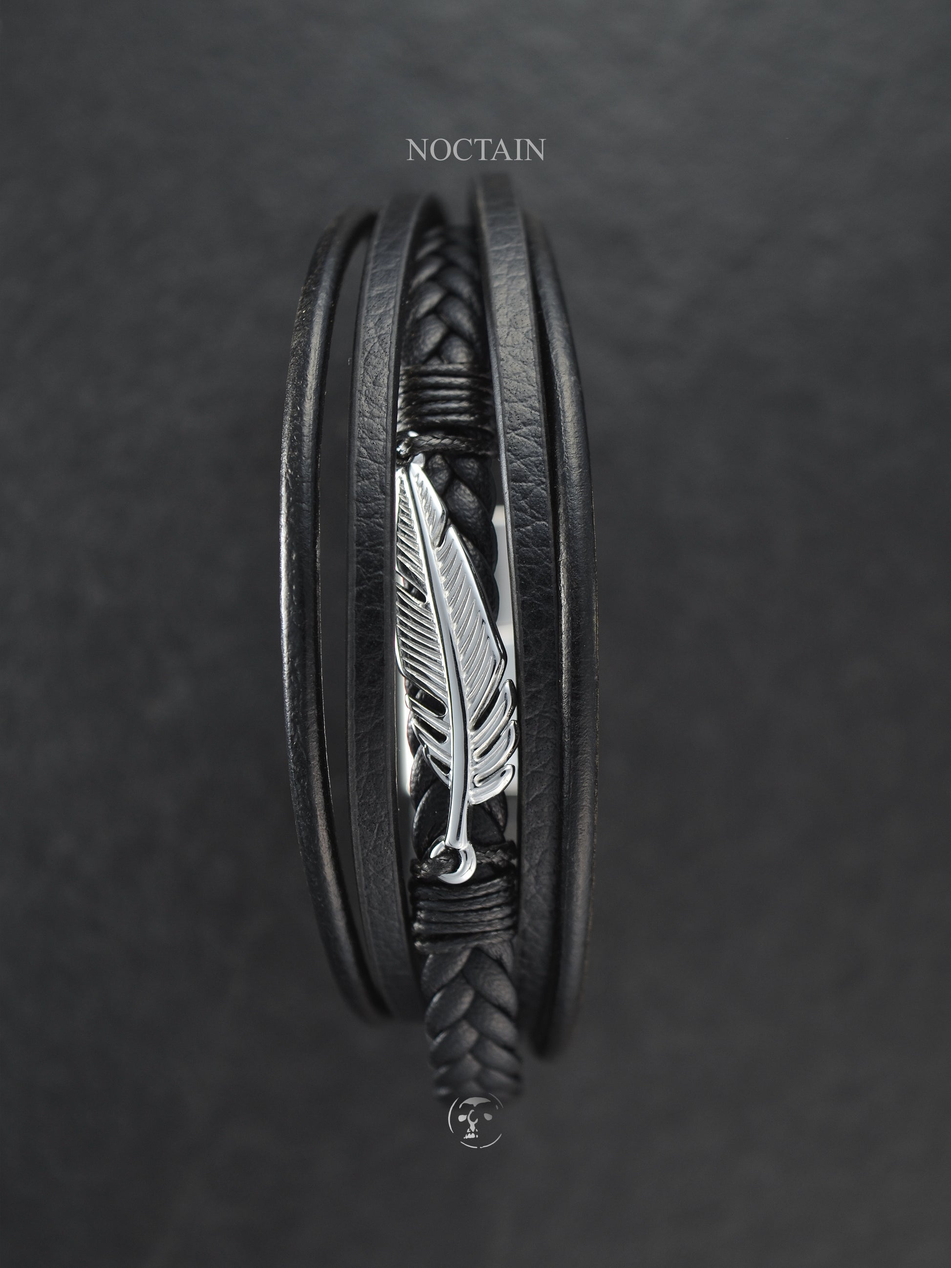Dark Feather - Edelstahl, Kunstleder Armband