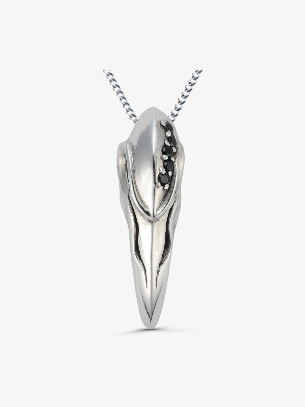 Noctain Ketten Anhänger 925 Sterling Silber Krähe mit schwarzen Onyx Steinen Front