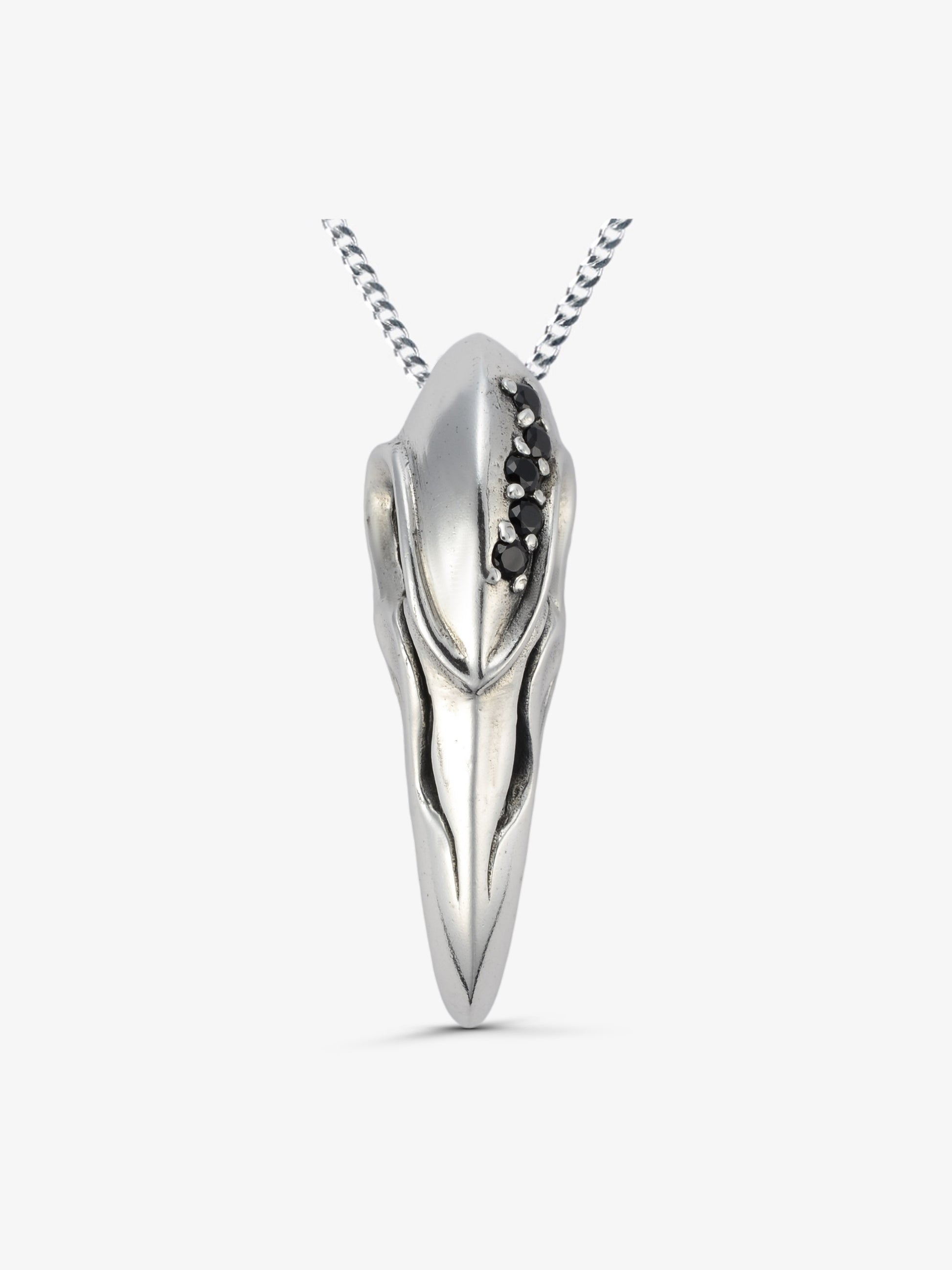 Noctain Ketten Anhänger 925 Sterling Silber Krähe mit schwarzen Onyx Steinen Front