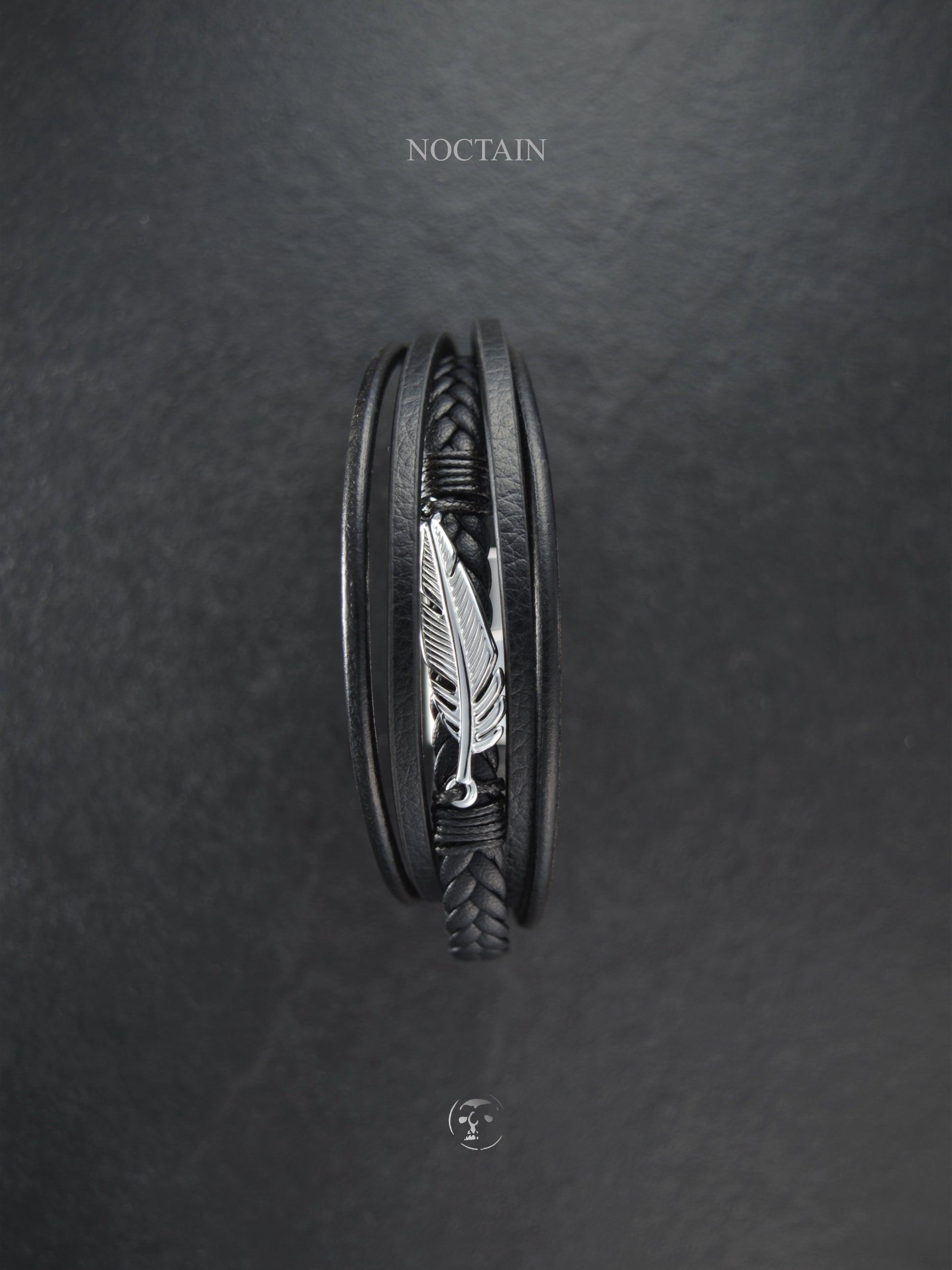 Dark Feather - Edelstahl, Kunstleder Armband