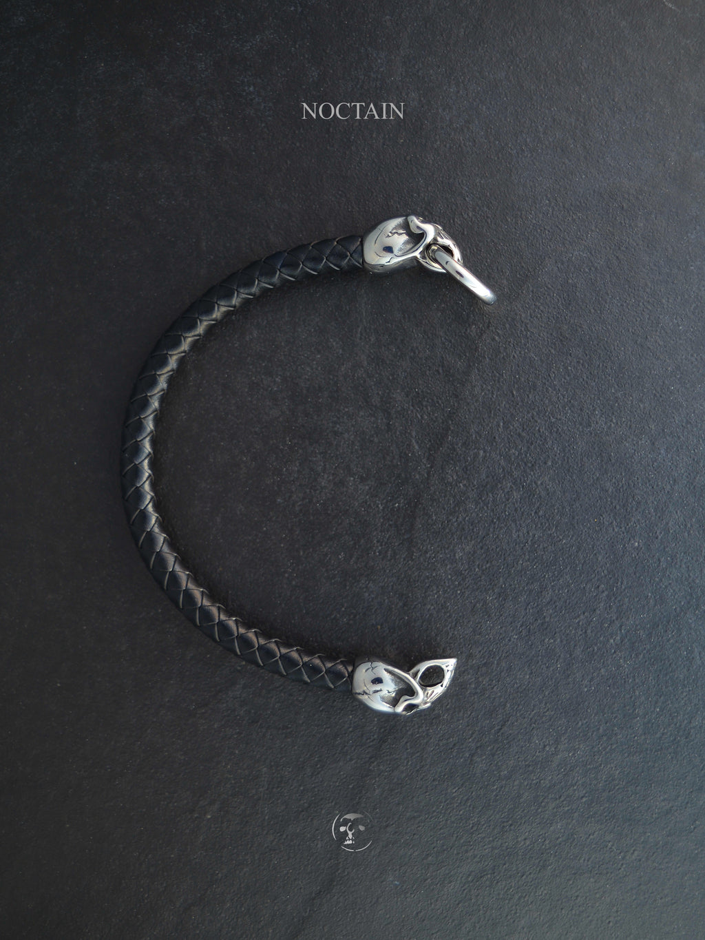 Midnight Skull - Edelstahl, Kunstleder Armband