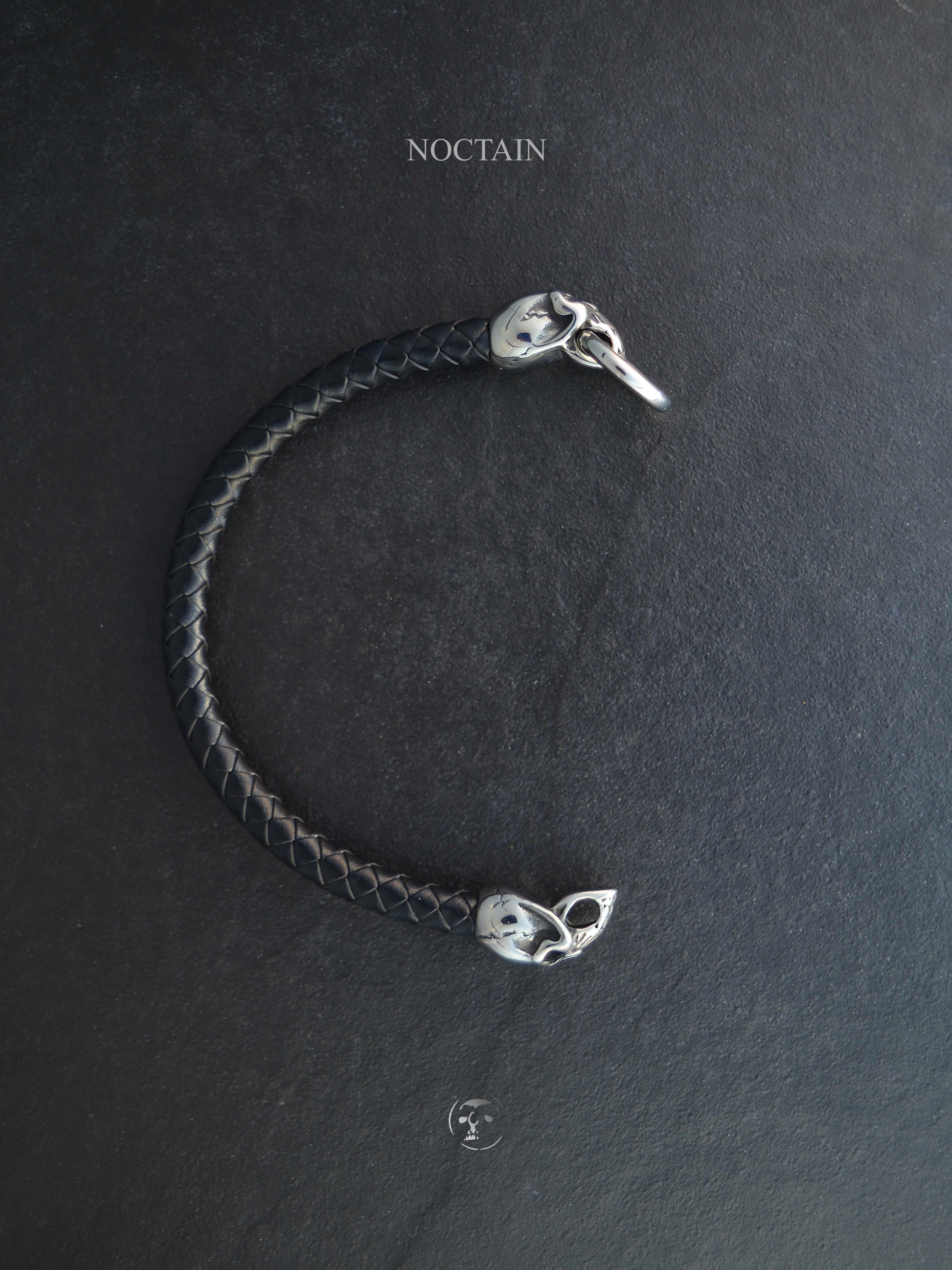 Midnight Skull - Edelstahl, Kunstleder Armband