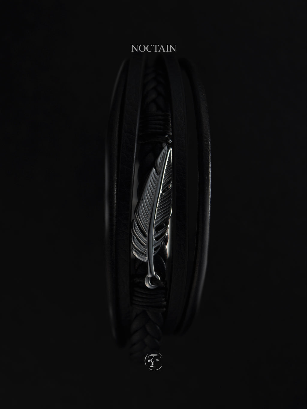 Dark Feather - Edelstahl, Kunstleder Armband