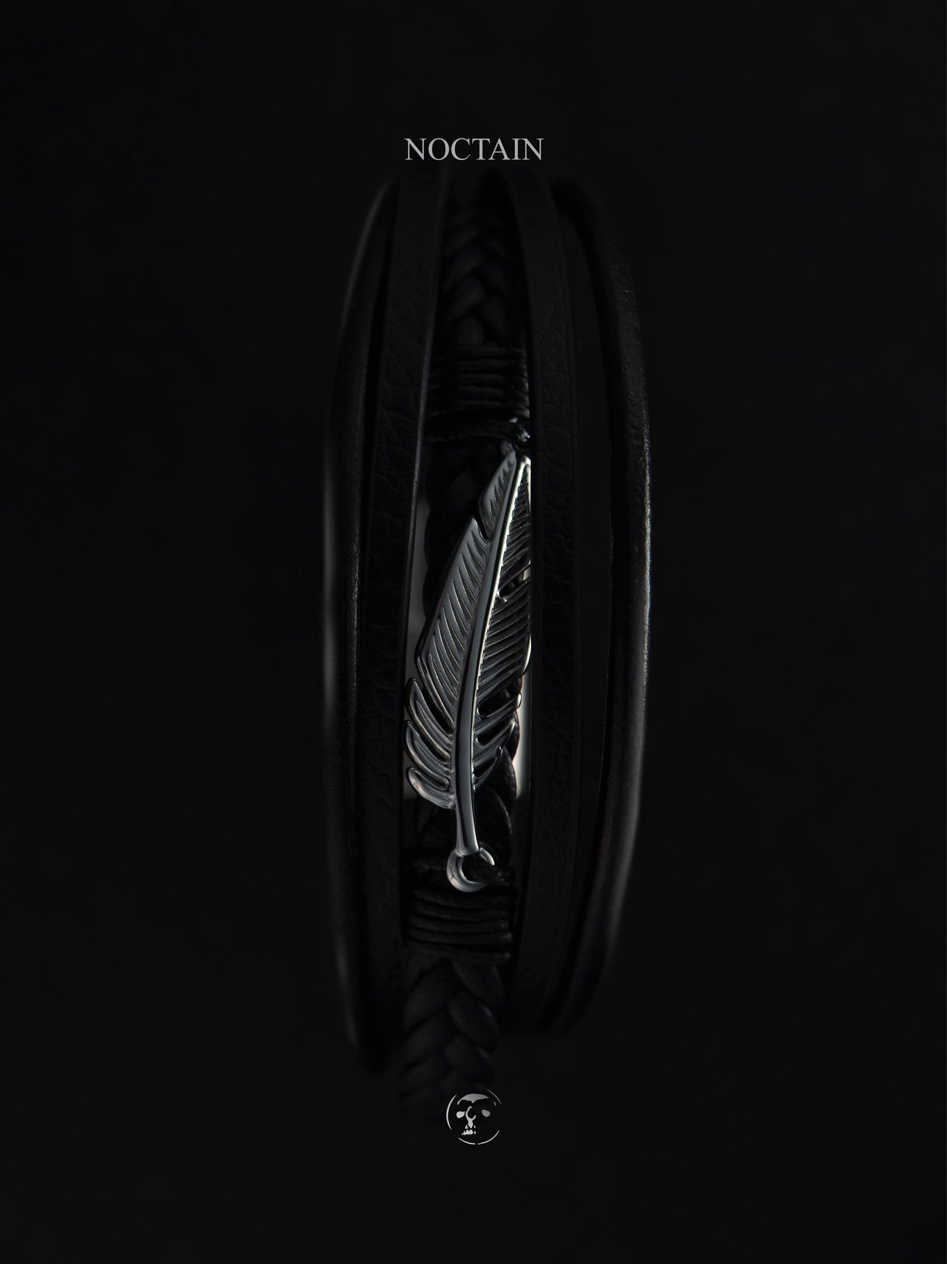 Dark Feather - Edelstahl, Kunstleder Armband