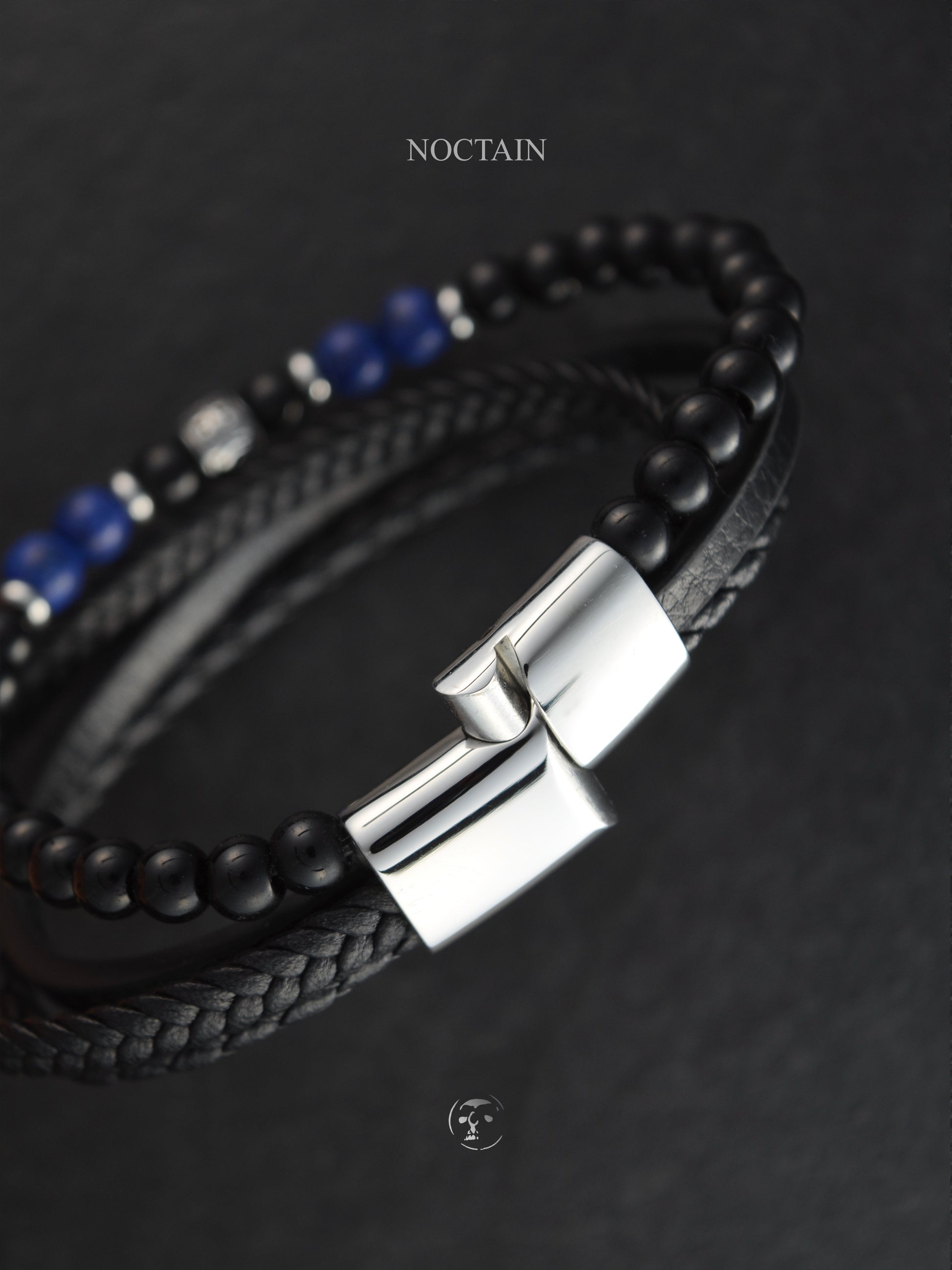 Blue Horizon - Edelstahl, Kunstleder Armband