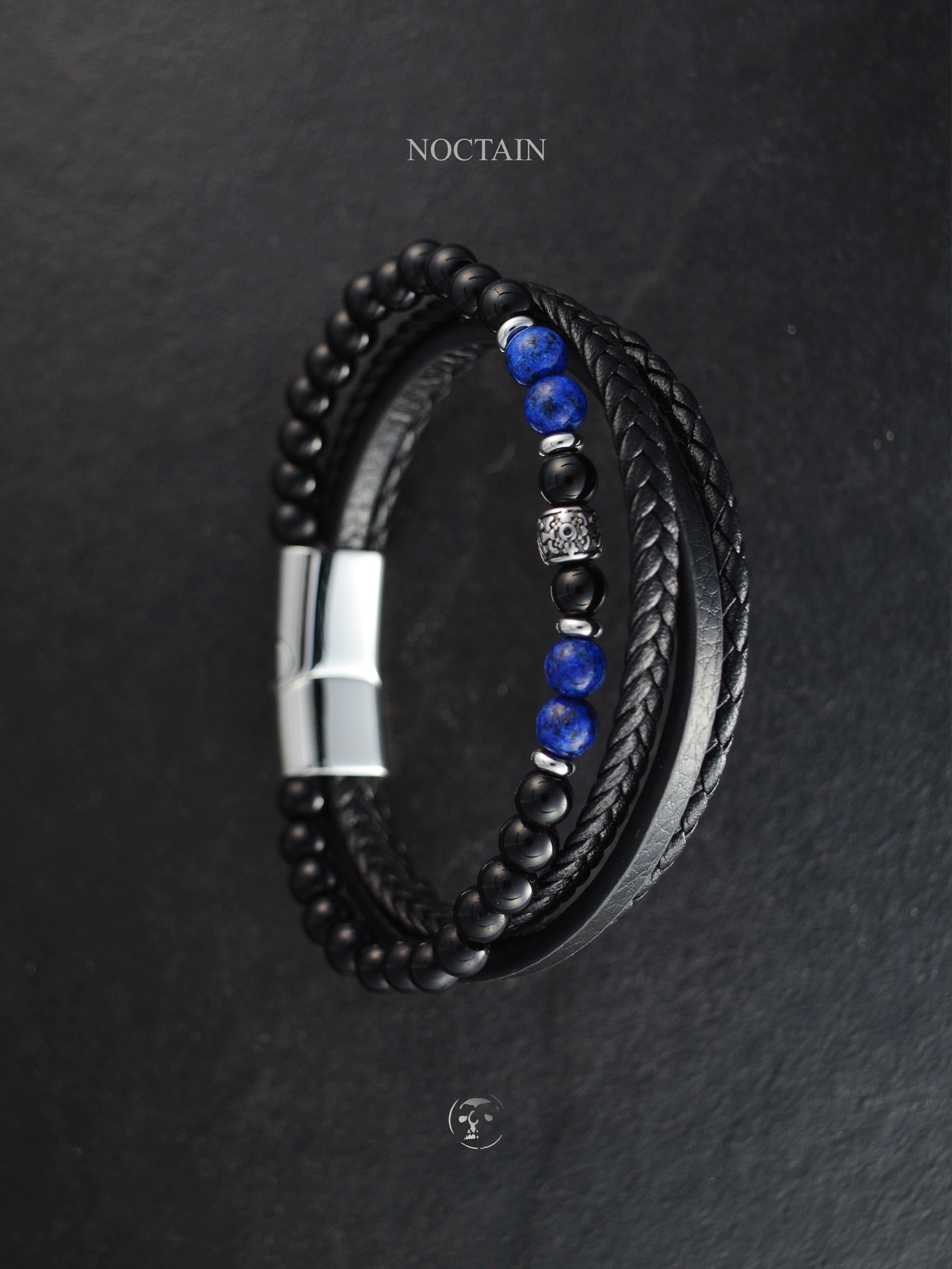 Blue Horizon - Edelstahl, Kunstleder Armband