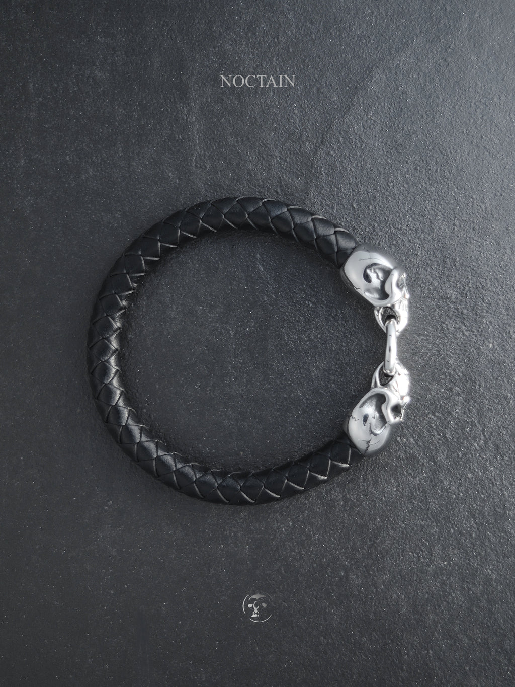 Midnight Skull - Edelstahl, Kunstleder Armband