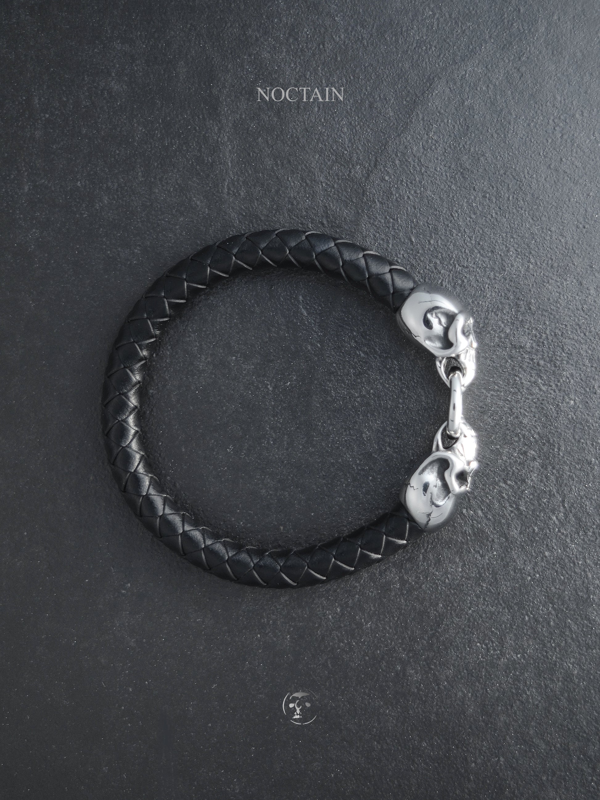 Midnight Skull - Edelstahl, Kunstleder Armband