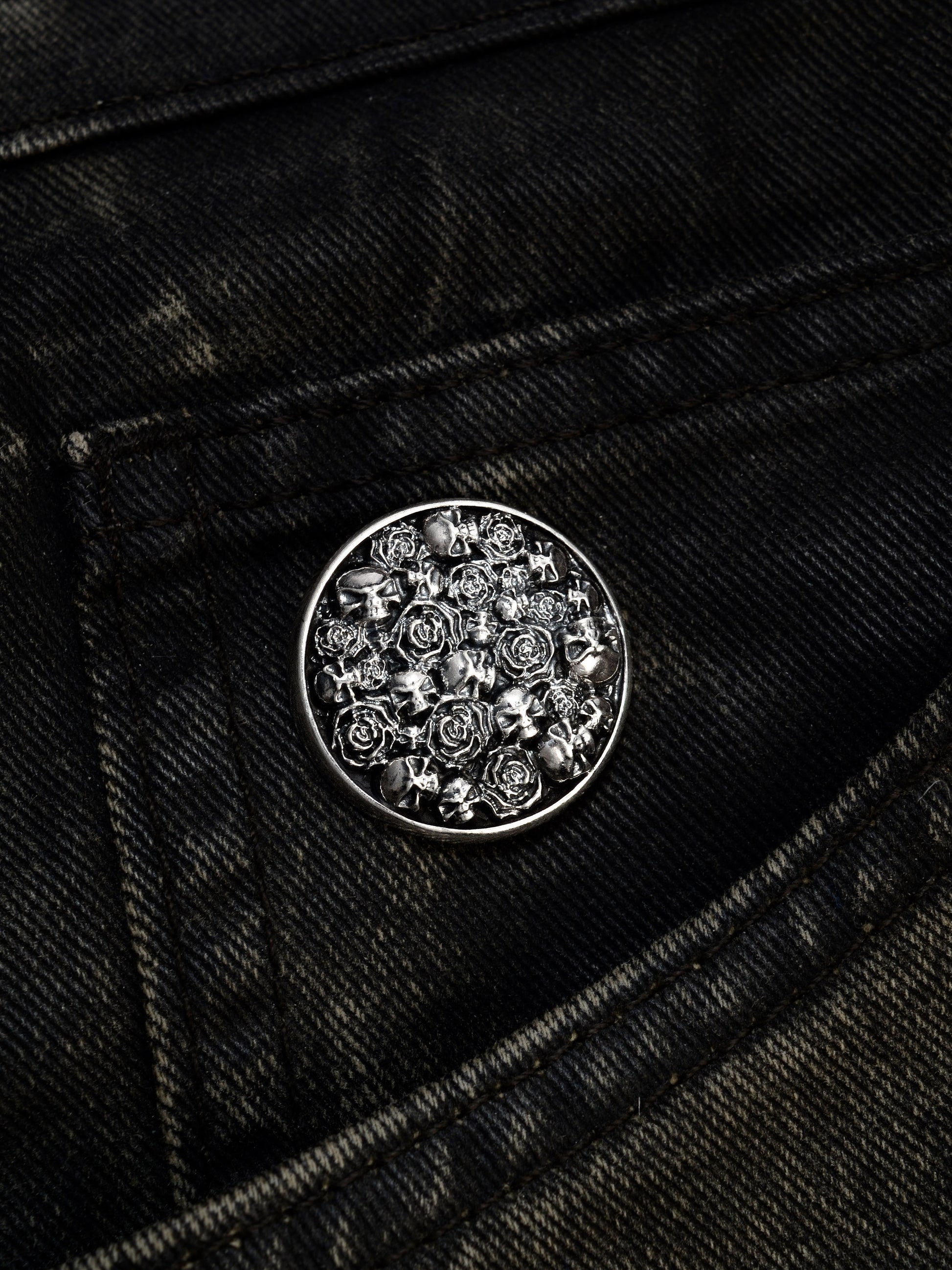 Massiver 925 Sterling Silber Concho Totenkopf & Rose für noctain.de. Hochwertiges Accessoire für Vintage-Jeans & Leder. NEU. Szene