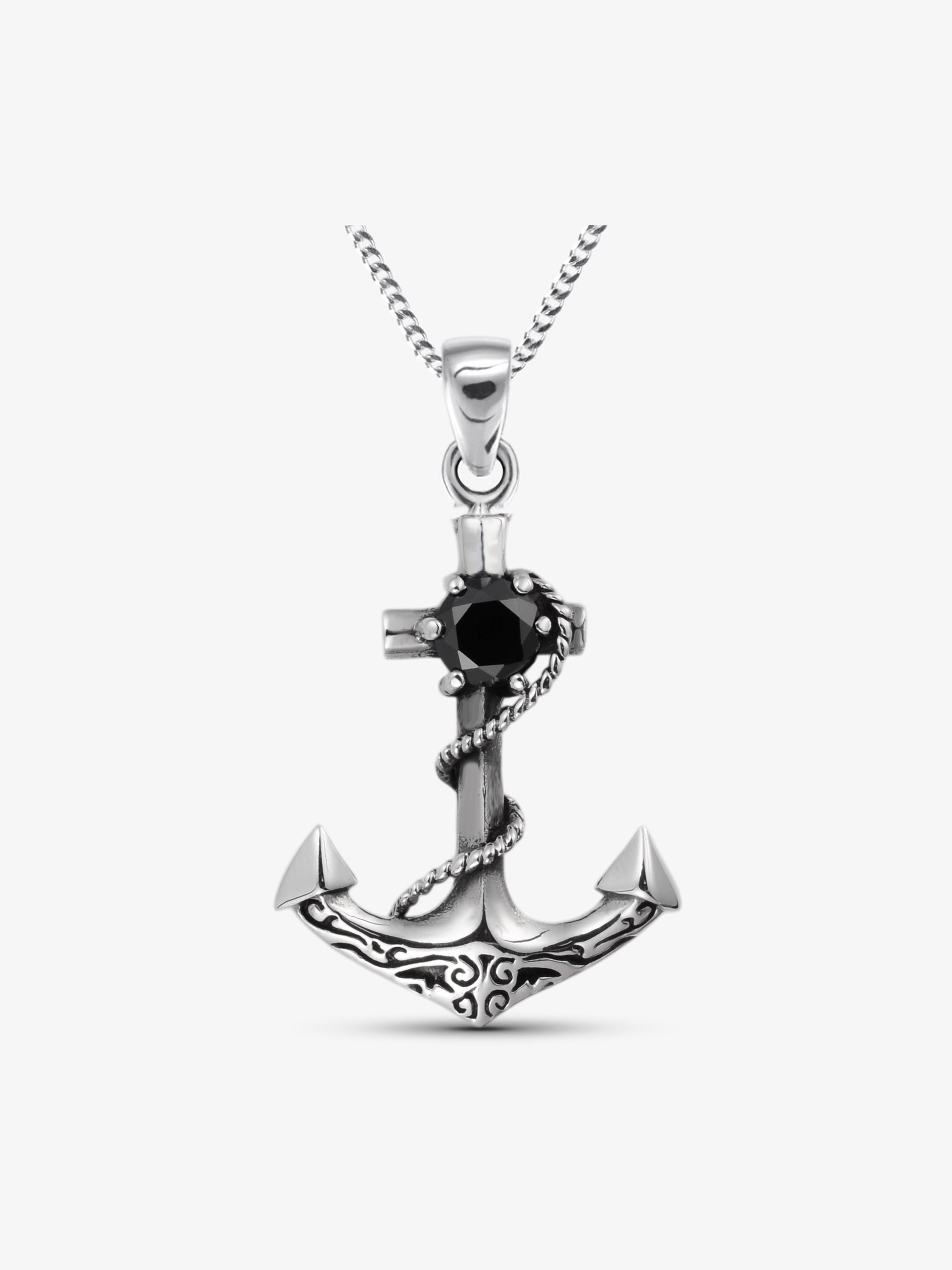 Noctain - Anker Anhänger 925 Sterling SIlber Onyx Damen Herren Neu