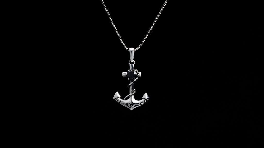 Noctain Anker Silber Kettenanhänger Onyx mit 925 Sterling Silber Anhänger Banner Foto HD Premium De schwarzer Hintergrund Szene Festival Schmuck 