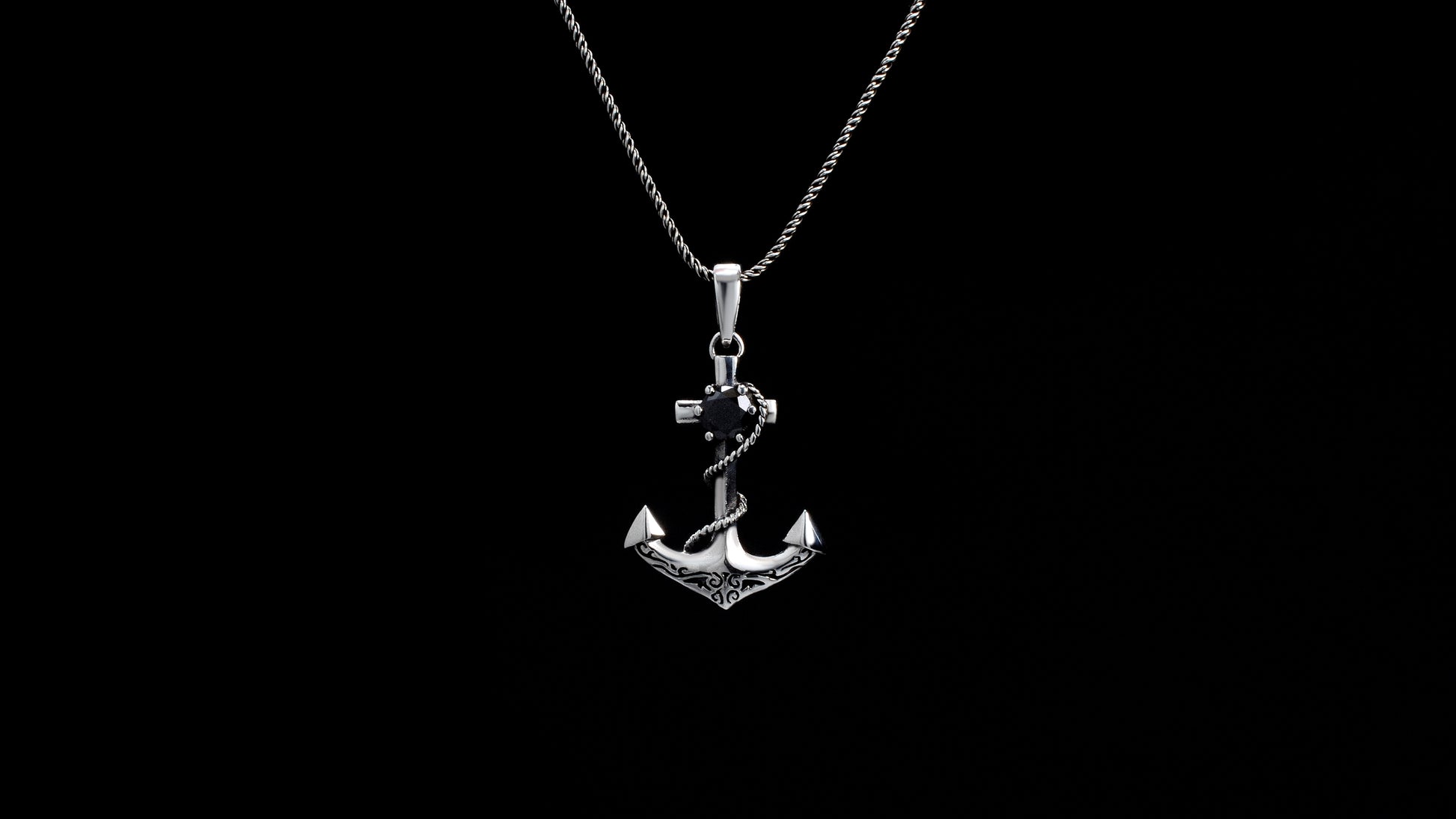 Noctain Anker Silber Kettenanhänger Onyx mit 925 Sterling Silber Anhänger Banner Foto HD Premium De schwarzer Hintergrund Szene Festival Schmuck 