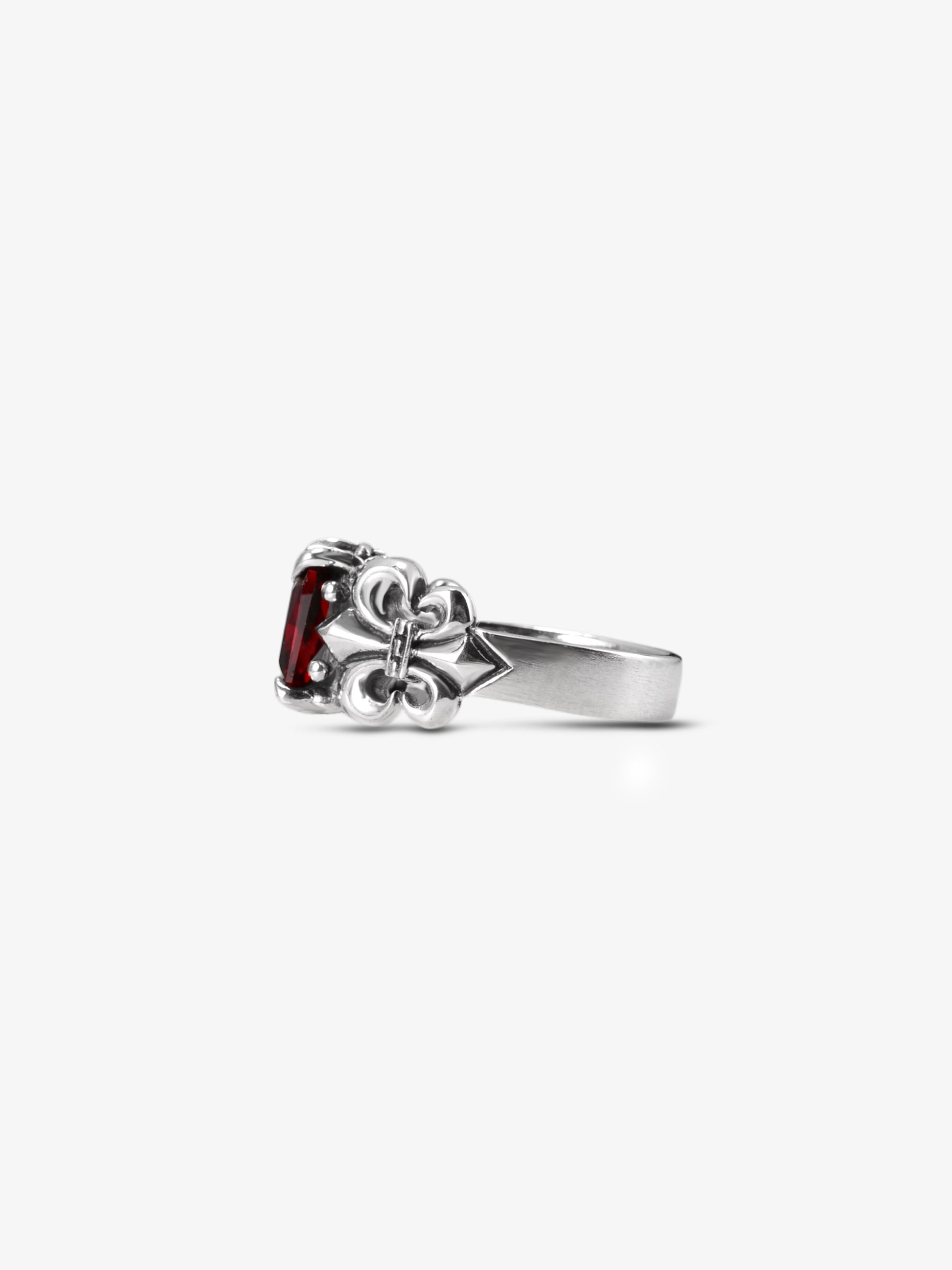 Noctain 925 Sterling Silber Ring Fleur de Lis „Noirlis“ rot - Hochwertiger Ring seitliche Ansicht