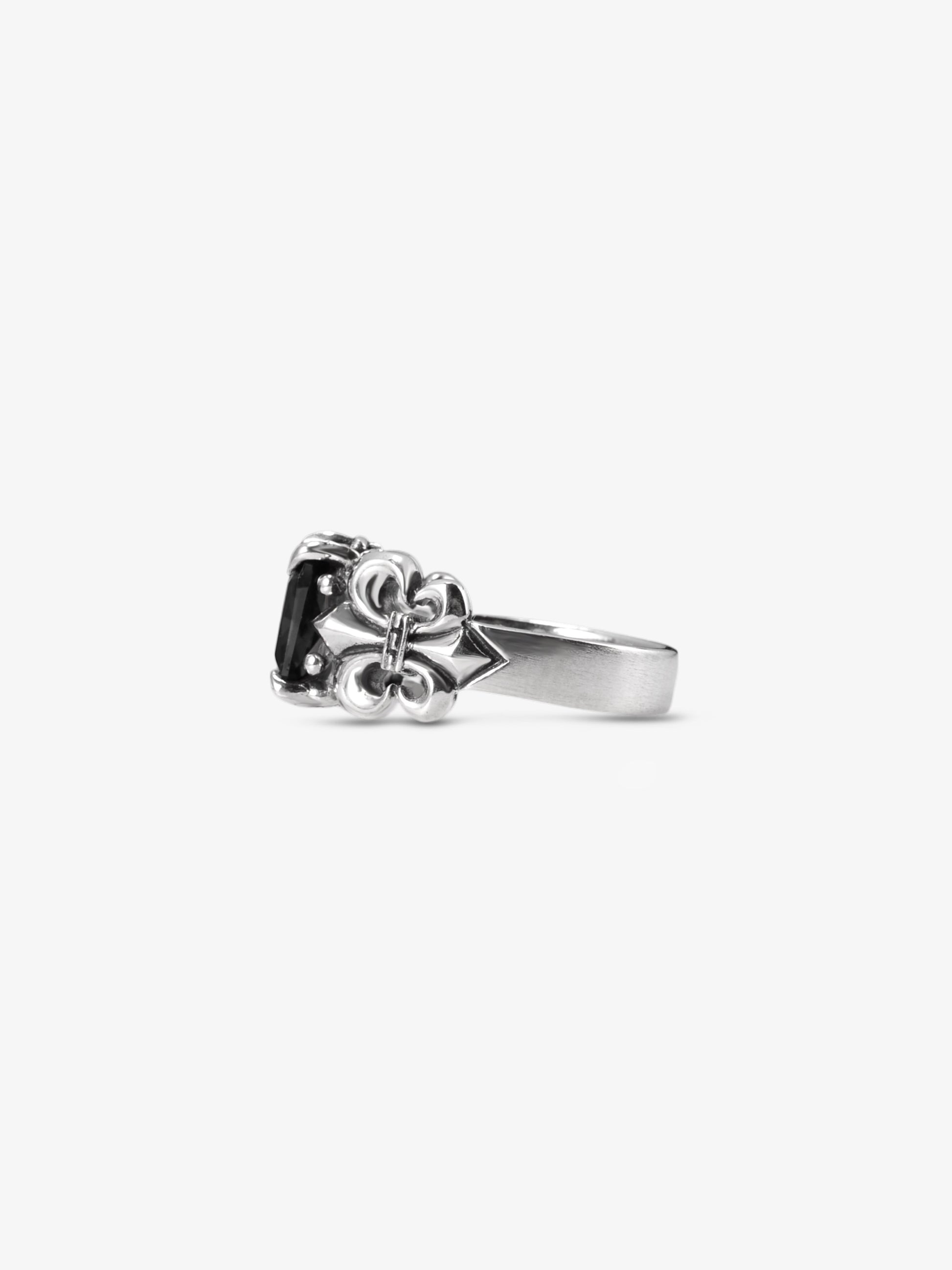 Noctain 925 Sterling Silber Ring Fleur de Lis „Noirlis“ schwarzer Stein - Hochwertiger Ring seitliche Ansicht