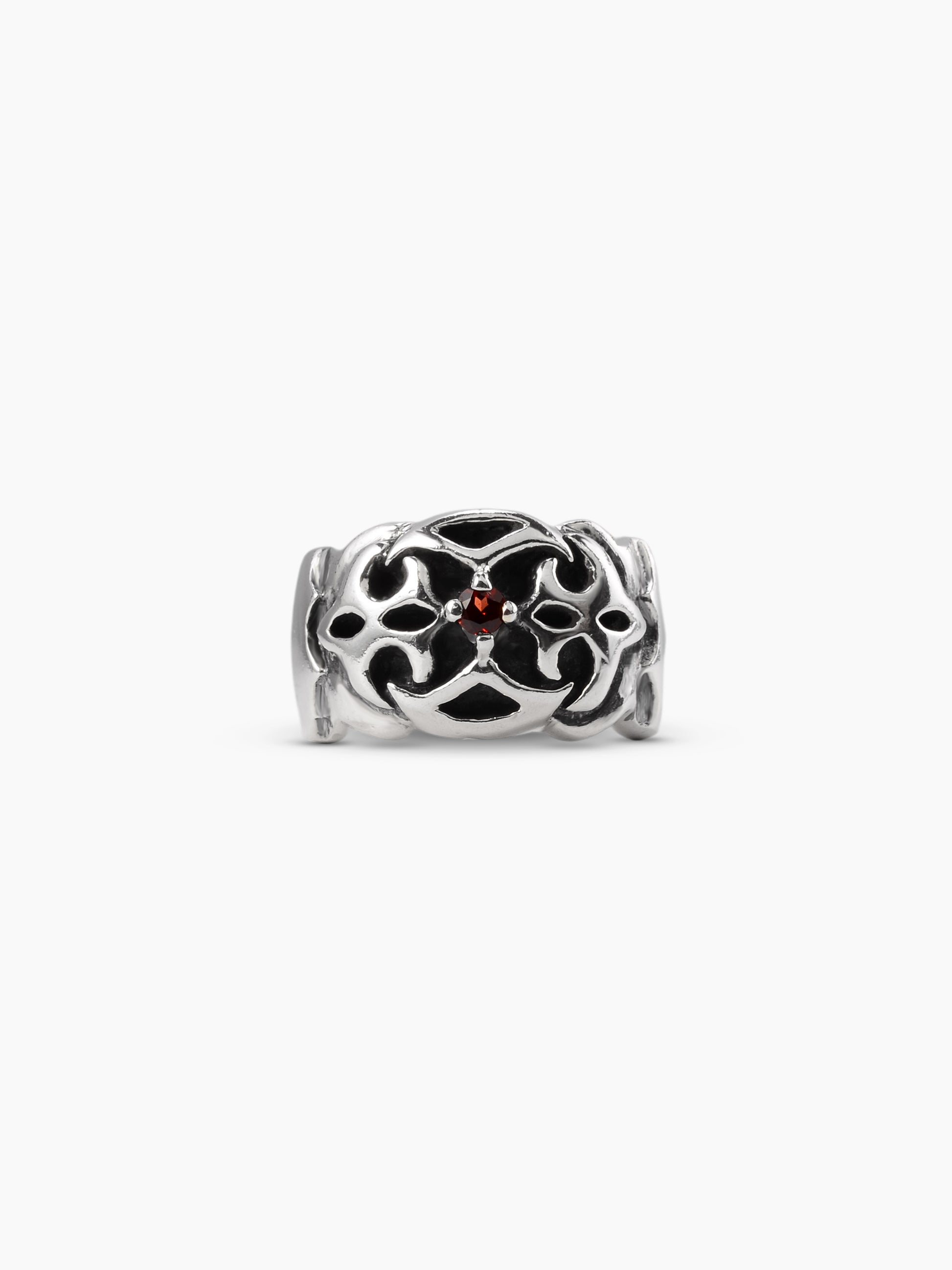 Noctain Ring „Ravaryn” 925 Sterling Silber Premium - Massiver Ring mit kleinem roten Stein. Opium / Gothic