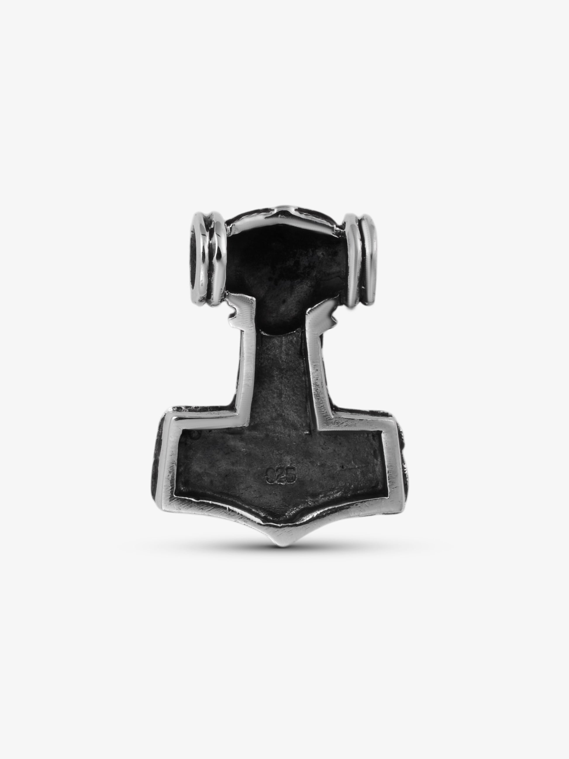 noctain Thorshammer Anhänger Mjölnir aus hochwertigem 925 Silber, Wikinger Schmuck mit Runen Gravur und Eulen Motiv, nordisches Schutzsymbol für Herren und Damen Rückseite